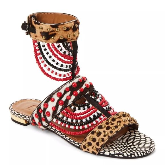 AQUAZZURA Voo Doo Beaded Ankle Strap Flat Sandals sz US 6.5 / IT 36 1/2 $1250 - Picture 11 of 16